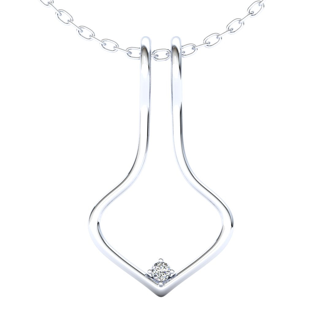 Ring Holder Single Wire Pendant - 9ct White Gold with White Stone