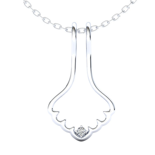 Ring Holder Arched Pendant - 9ct White Gold with White Stone