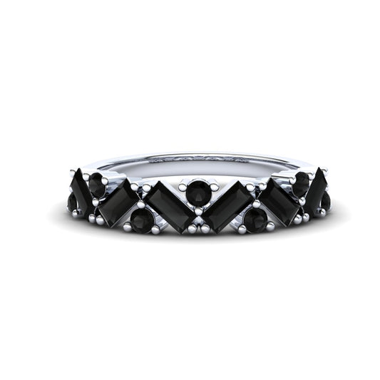 Lily Eternity Ring: 9ct White Gold with Black Stones