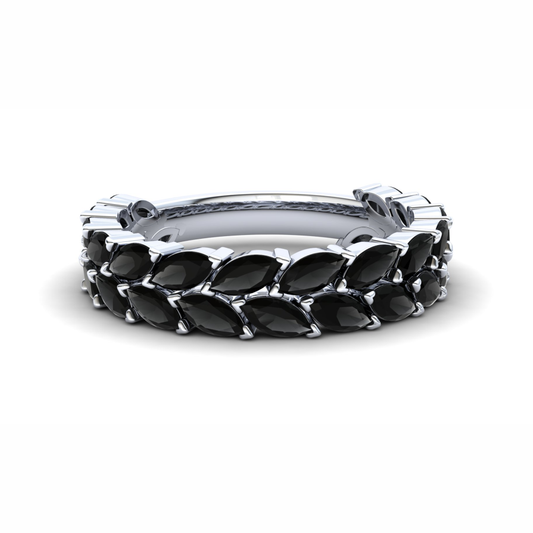 Tulip Eternity Ring: 9ct White Gold with Black Stones