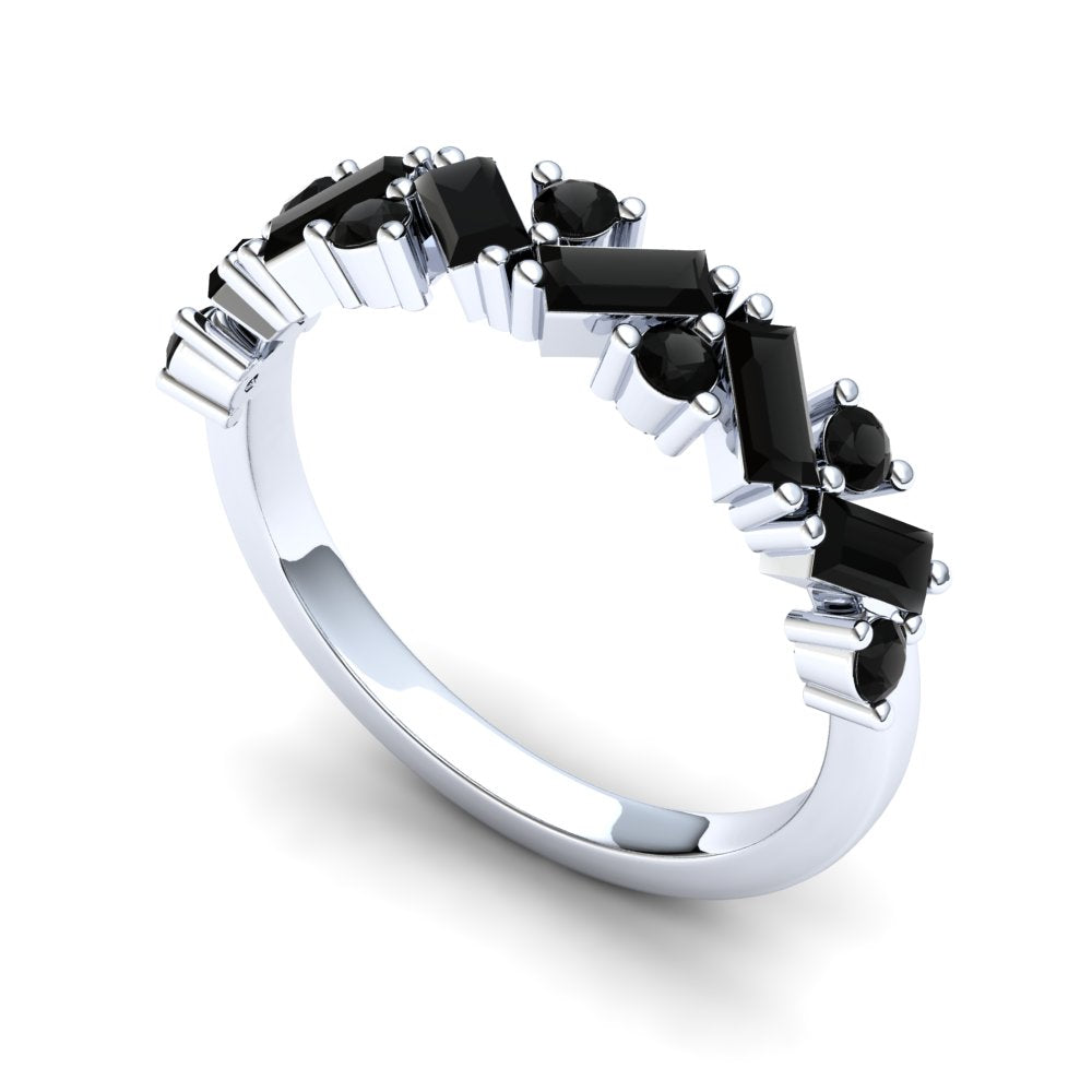 9ct Gold Lily Stack Ring - Black Stones