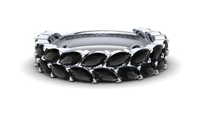 9ct Gold Tulip Stack Ring - Black Stones