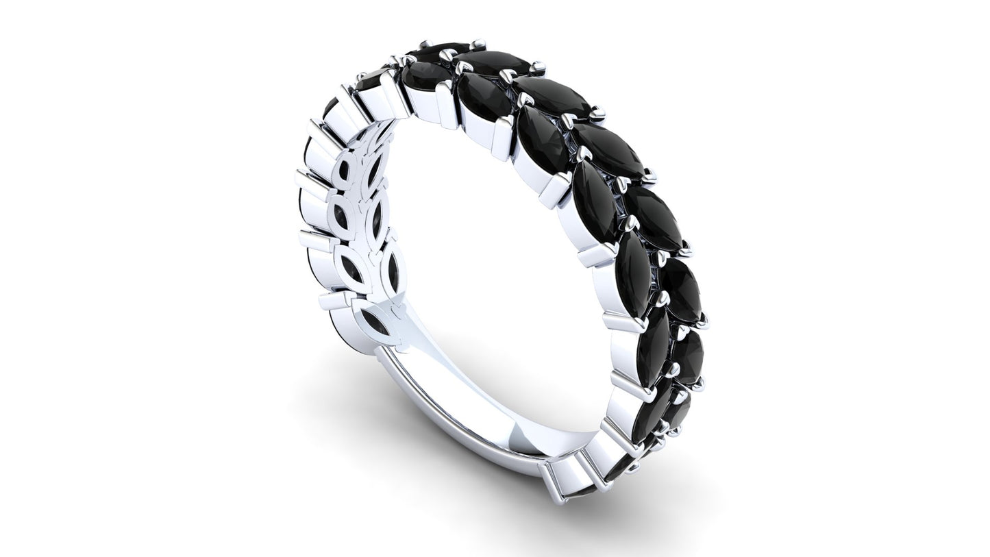 Tulip Eternity Ring: 925 Silver with Black Stones