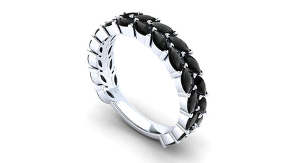 Tulip Eternity Ring: 925 Silver with Black Stones