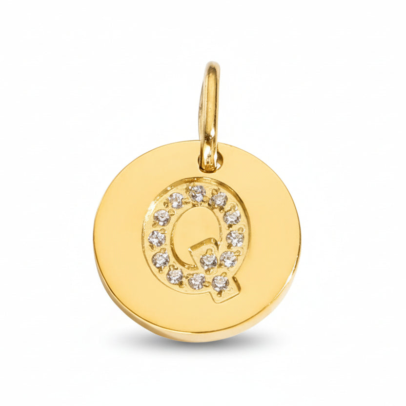 Round Initial with Cubic Zirconia Charm