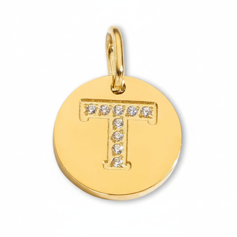 Round Initial with Cubic Zirconia Charm