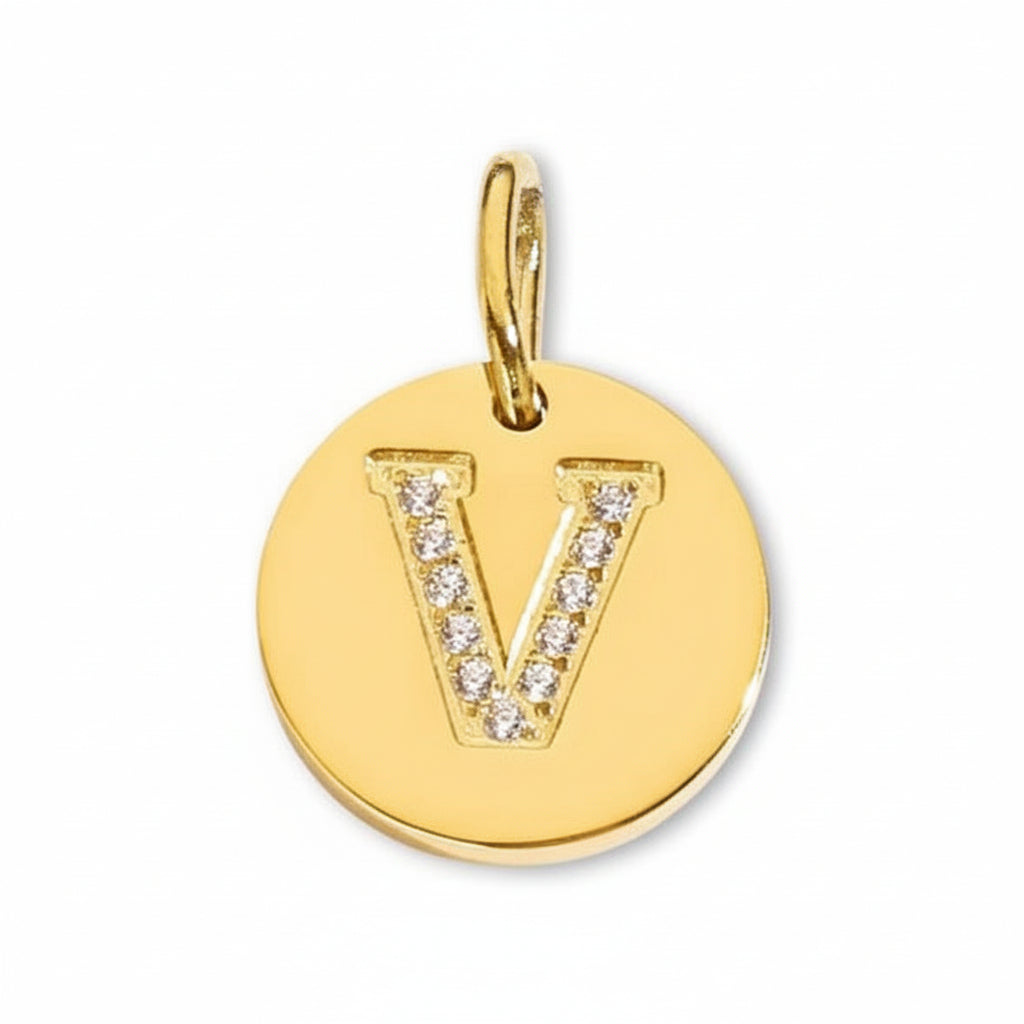 Round Initial with Cubic Zirconia Charm