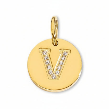 Round Initial with Cubic Zirconia Charm
