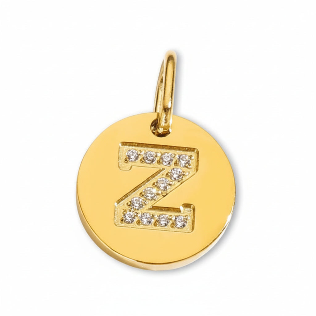 Round Initial with Cubic Zirconia Charm