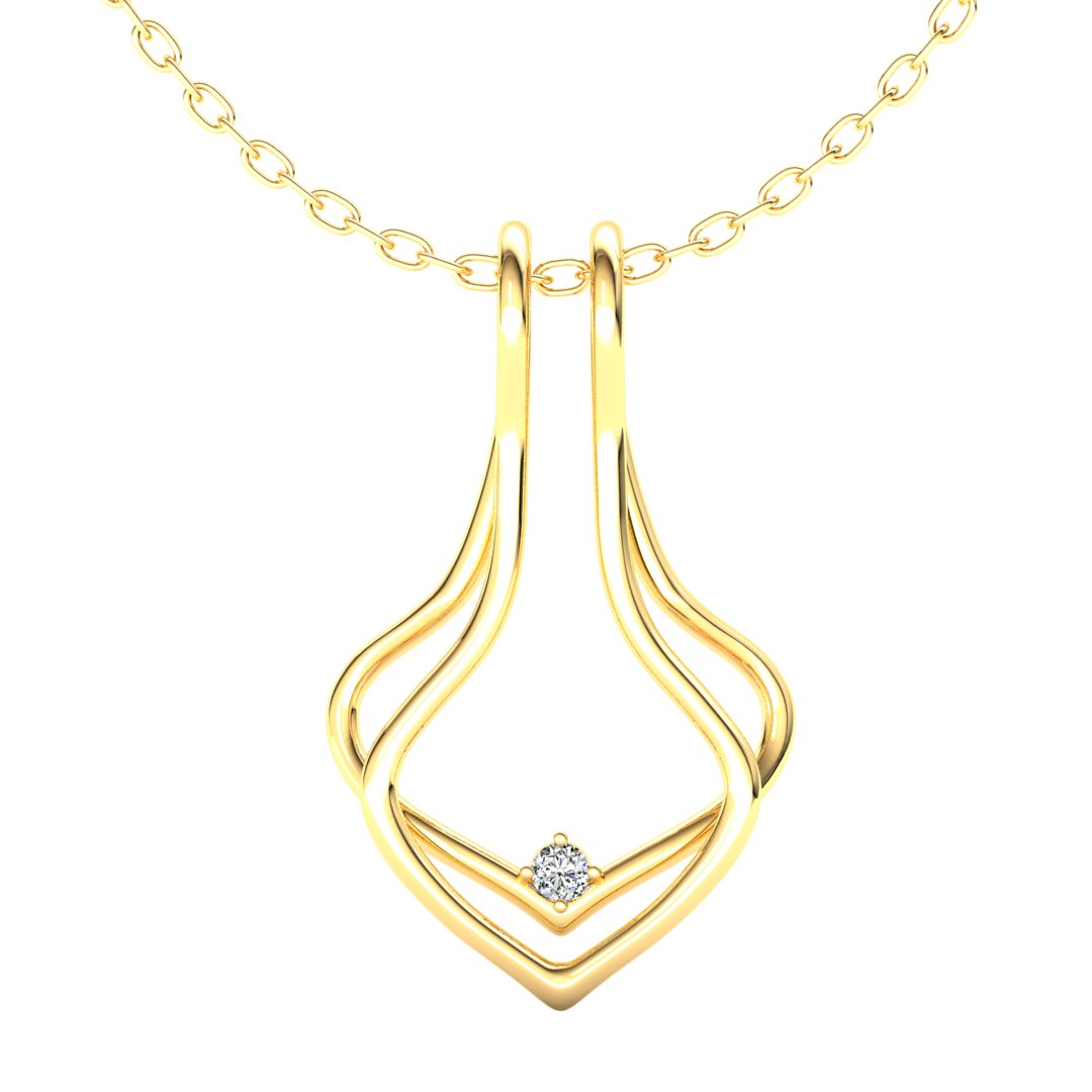 Ring Holder Double Wire Pendant - 9ct Yellow Gold with White Stone