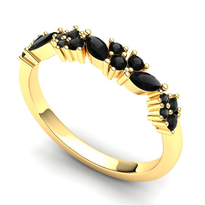 Bluebell Eternity Ring: 9ct Yellow Gold with Black Stones