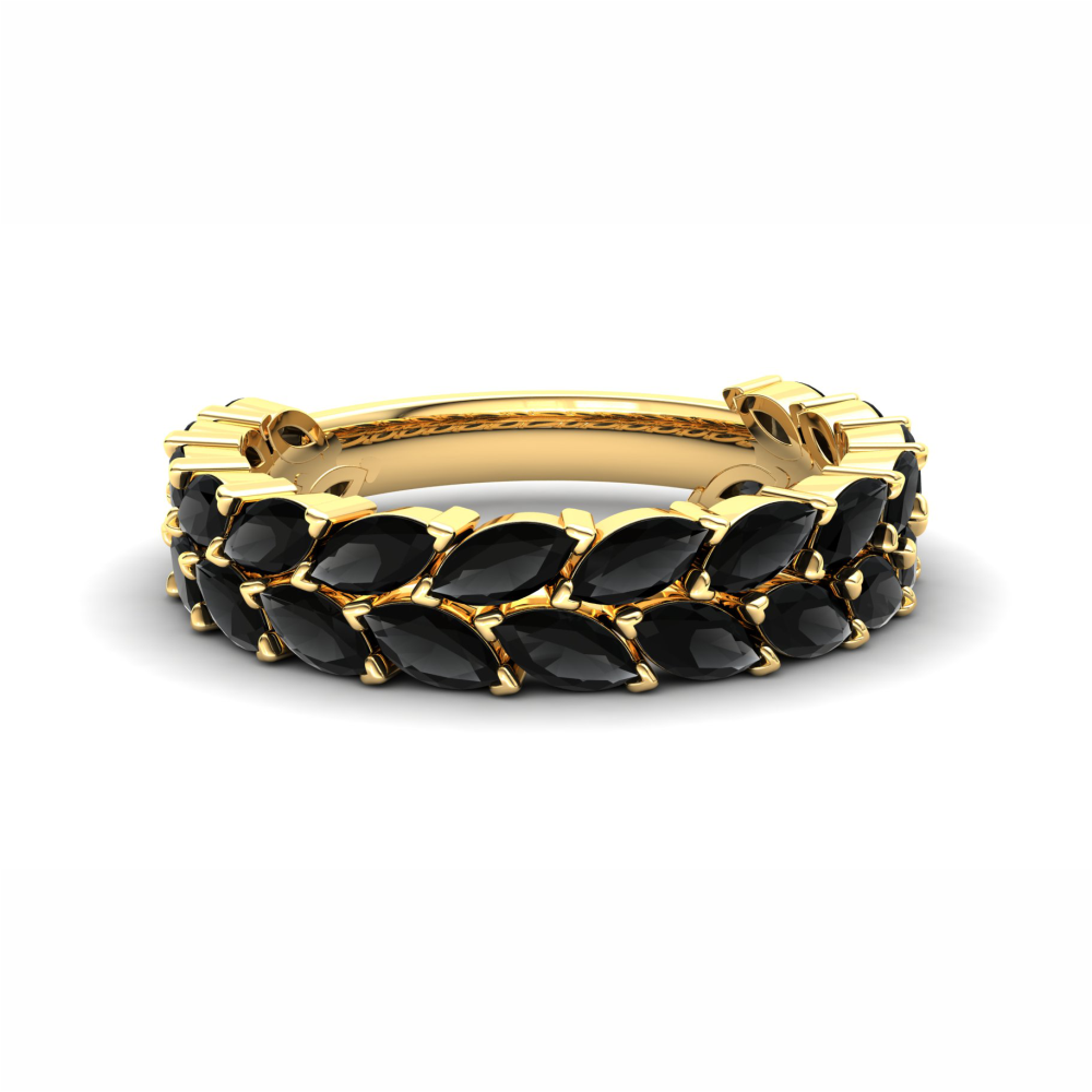 Tulip Eternity Ring: 9ct Yellow Gold with Black Stones