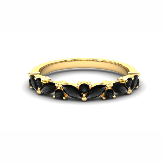 Violet Eternity Ring: 9ct Yellow Gold with Black Stones