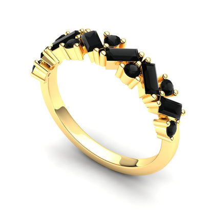 9ct Gold Lily Stack Ring - Black Stones