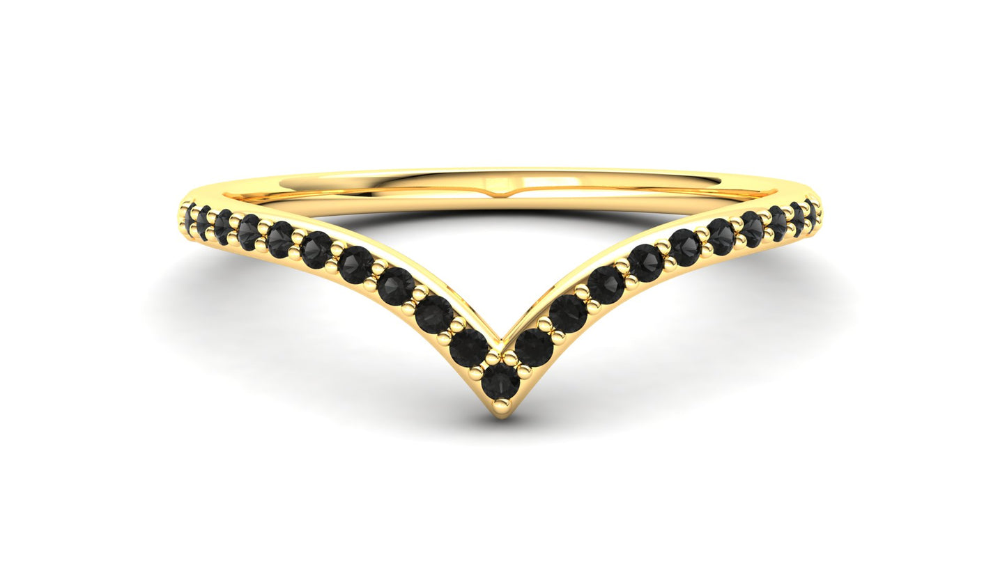 9ct Gold Heather Stack Ring - Black Stones