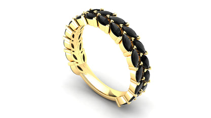 Tulip Eternity Ring: 9ct Yellow Gold with Black Stones