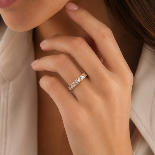 9ct Gold Lily Stack Ring - White Stones