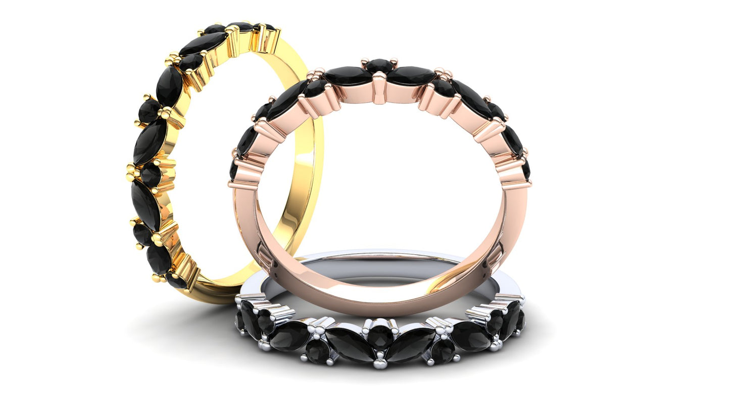 Violet Eternity Ring: 925 Silver with Black Stones