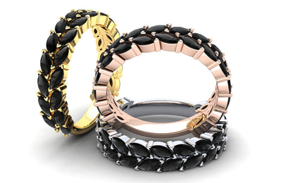 Tulip Eternity Ring: 9ct Yellow Gold with Black Stones