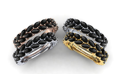 Tulip Eternity Ring: 925 Silver with Black Stones