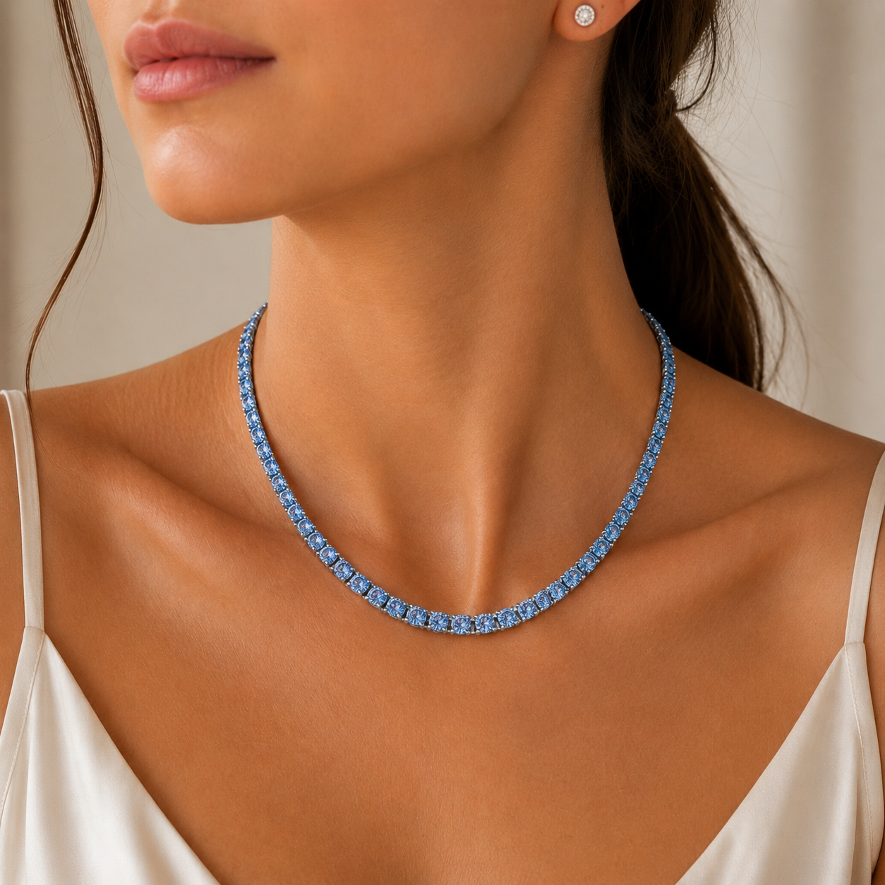 Moissanite Tennis Necklace - Blue