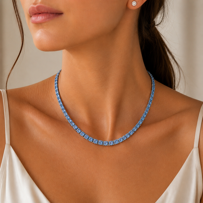 Moissanite Tennis Necklace - Blue