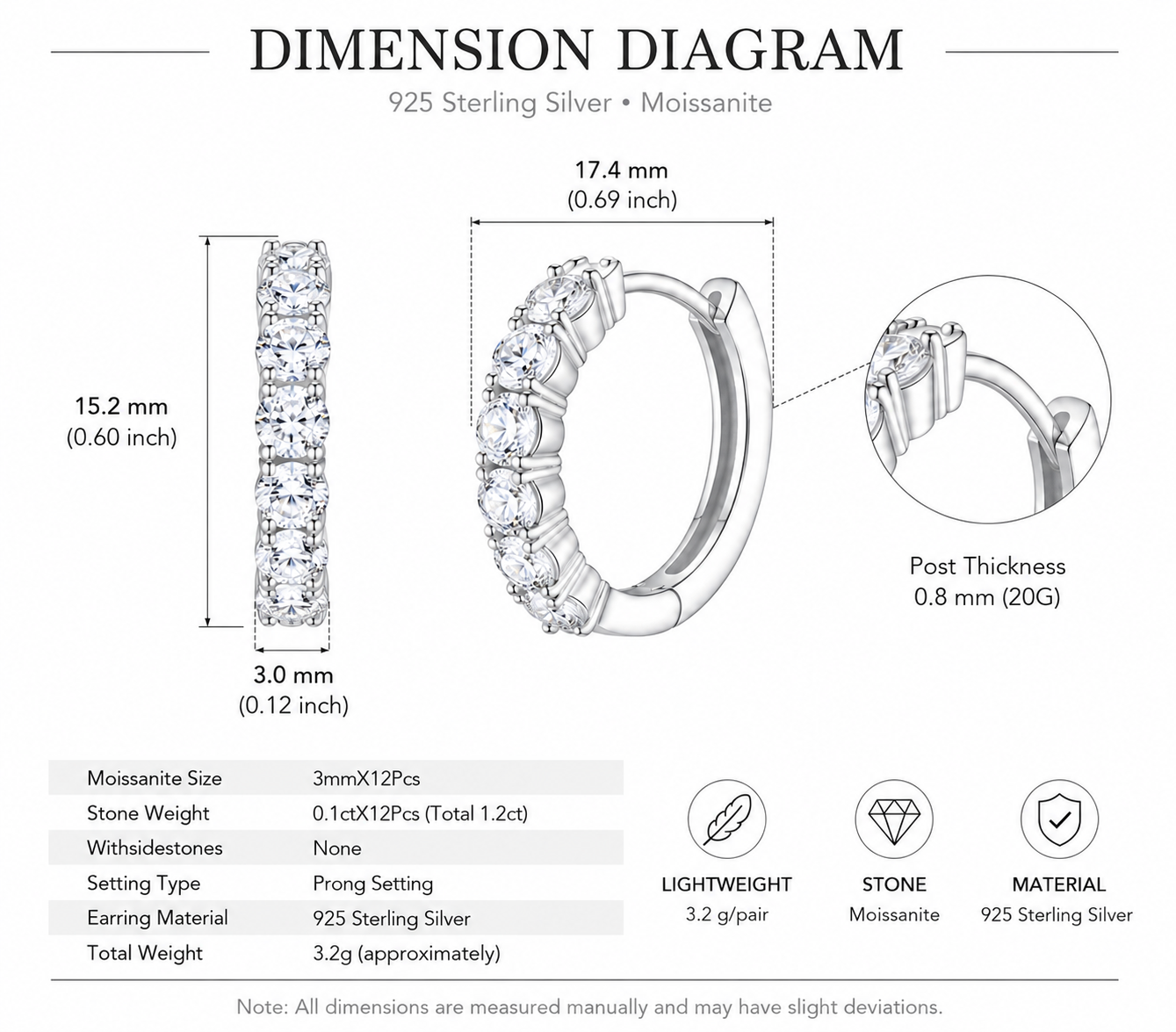 Moissanite Huggie Earrings