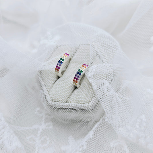 Double Row Multicoloured Cubic Huggies Earrings